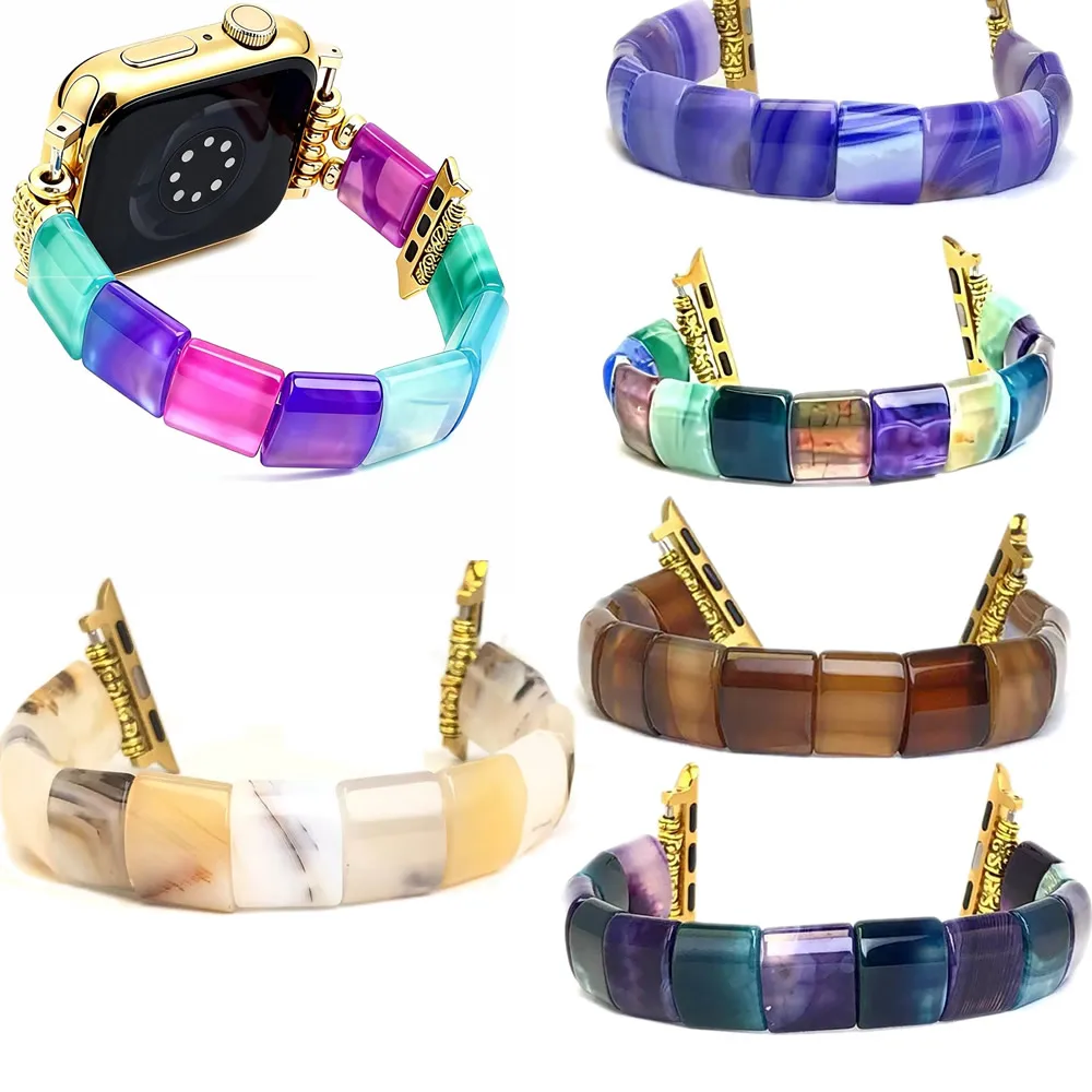 Agate Strap for Apple Watch Band 46/45/44/40/41/42mm Natural Stone Botswana Onyx Bracelet for iWatch Series 11 10 9 8 7 6 5 4 3