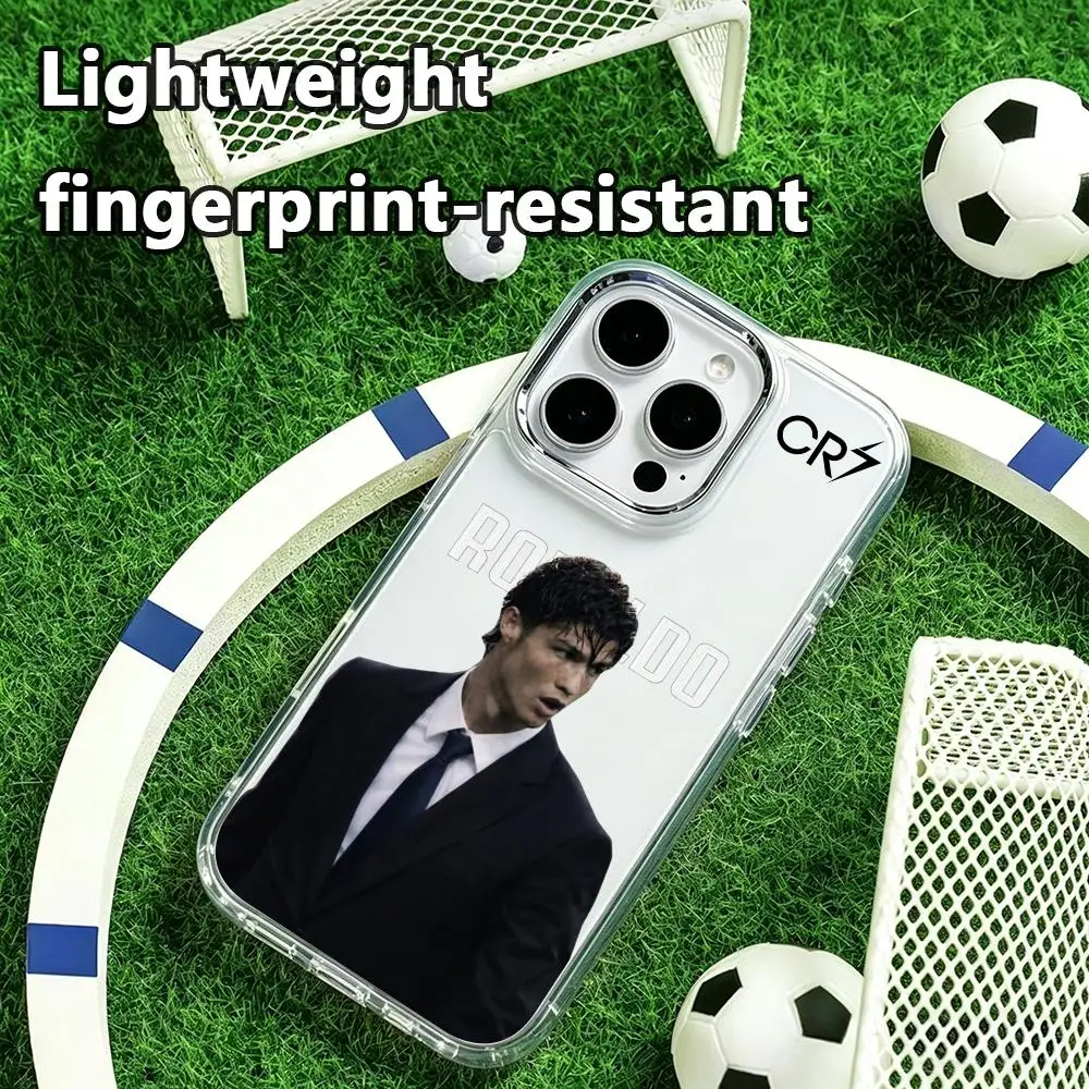 Стильный футбольный чехол C-cr для iPhone 17 16 15 14 13 12 11 Pro Max Plus с хромированными кнопками и прозрачным кольцом для камеры