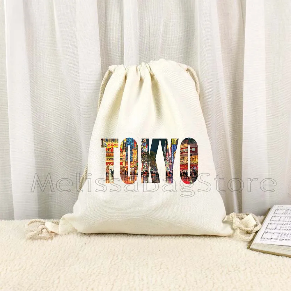 

TOKYO Maneki Neko Cute Japanese Lucky Cat Mount Fuji Janpan Style Print Canvas Drawstring Bags Soccer Backpack Gym Yoga Sackpack