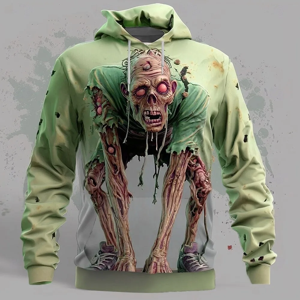 

Autumn Winter Halloween Zombies Men's Hoodie Sweatshirt 3D Terror Pattern Printed Long Sleeve Street Drawstring Men Sweatshirts