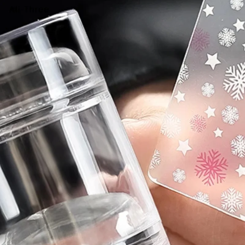 両頭フレンチネイルアートスタンパー、ネイルスクレーパー付き、シリコンクリアヘッドネイルモールドスタンピングテンプレート、DIYマニキュア用、サイズ