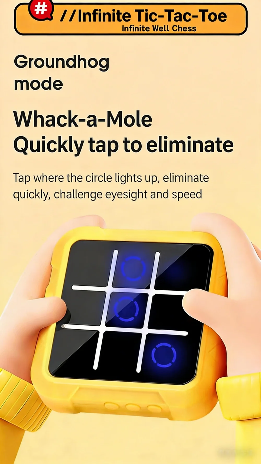 Tragbares Tic-Tac-Toe, Stressabbau- und Lernbrettspiel, multifunktionales elektronisches Spiel, geeignet für Erwachsene und Kinder – Detail 10
