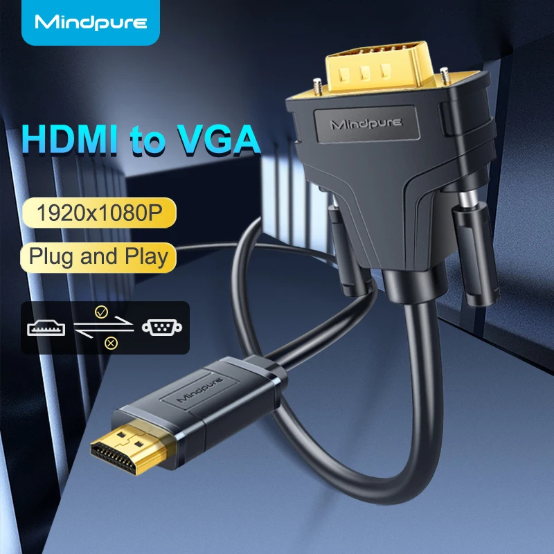 Mindpure HDMI to VGA Cable 1080P Male to Male for Monitor Laptop PC HDTV Projector PS3/4 HDMI to VGA Converter Video Audio Cable