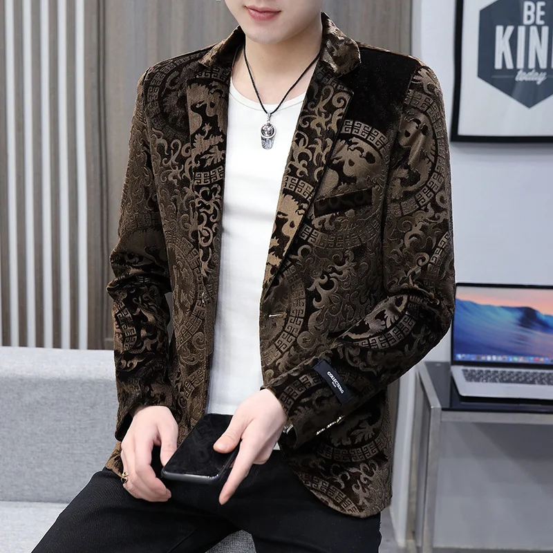 

HOO 2024 Men's Spring New Jacquard blazer Youth Slim Handsome Casual blaser