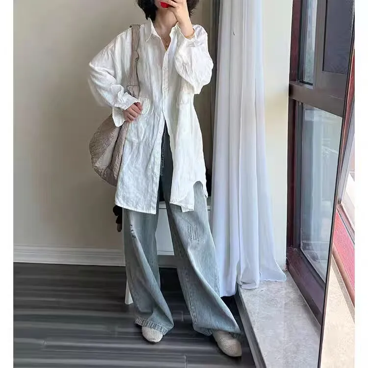 

Свободная женская льняная куртка-жакет больших размеров, весна-осень, новая модель, с длинными рукавами, средней длины, удобная верхняя одежда для повседневной носки