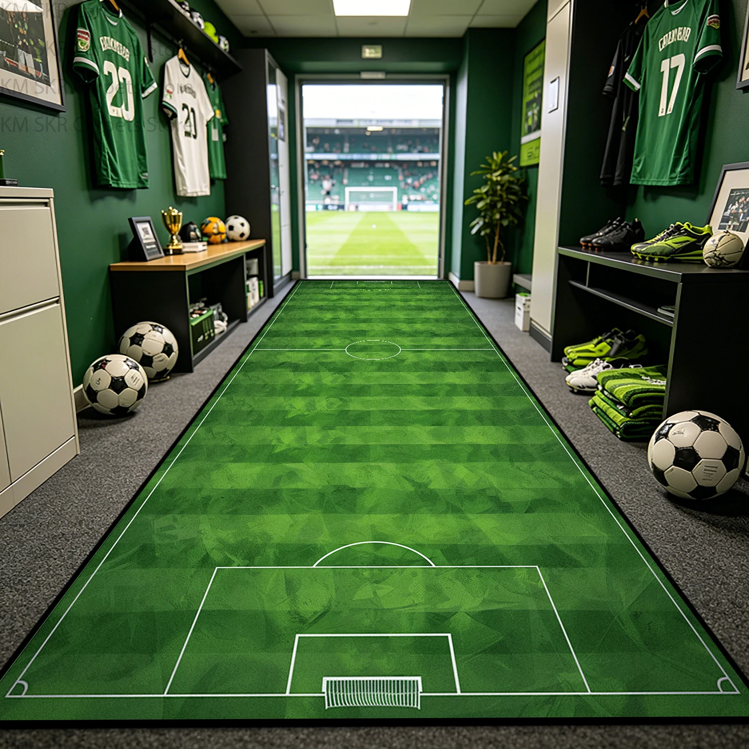 Tapis de couloir 3D style terrain de football, antidérapant, lavable, pour villa, balcon, décoration, tapis de patio extérieur personnalisable