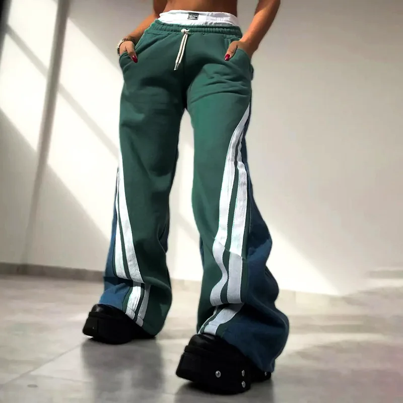 Weird Puss Panelled Stripes Pants Women 2024 Autumn Fashion Contrast Casual Sporty Simple Skinny Streetwear Straight Trousers