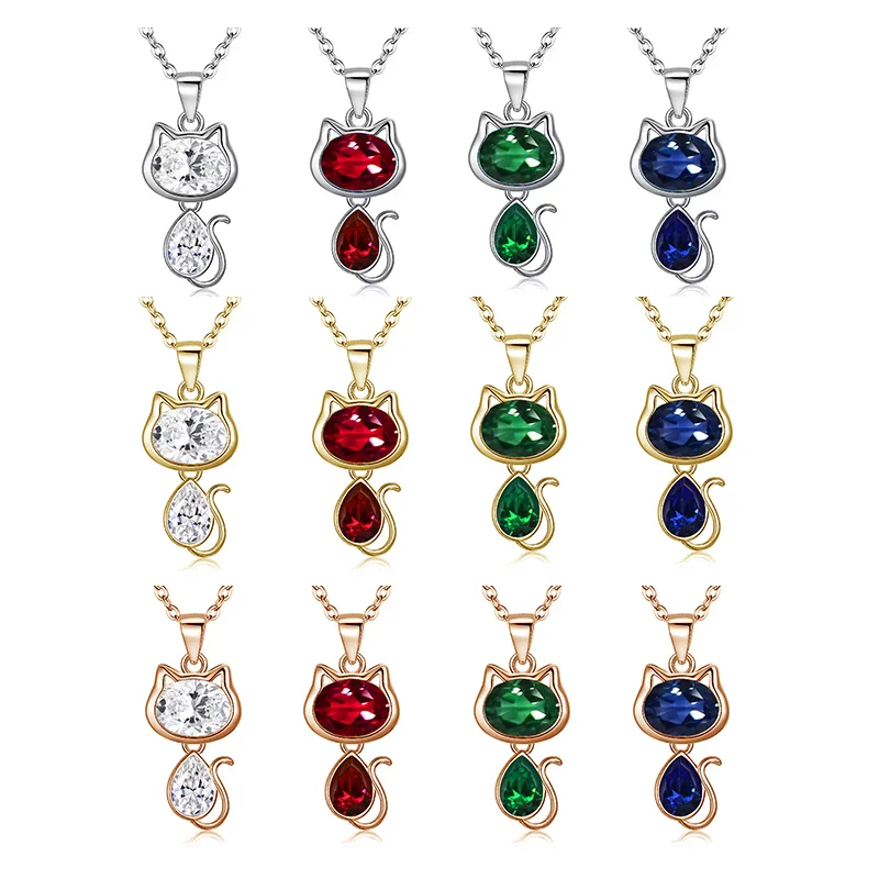 S925 Plated Gold Cute Pendant Necklace Setting Lab Grown Gemstones Kitty Necklace Group Order Price Lovely Necklace for Kid