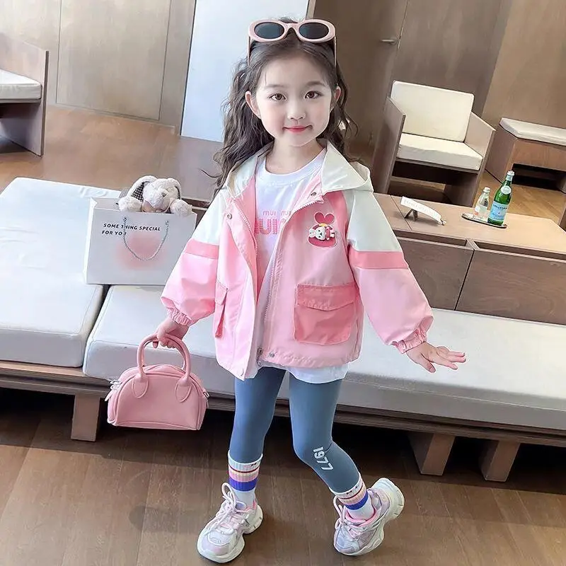 

Kawaii Girl Outdoor Jackets Fashion Student Spring and Autumn Cartoon Casual Hooded Zipper Jacket Coat Tops Children's Clothing