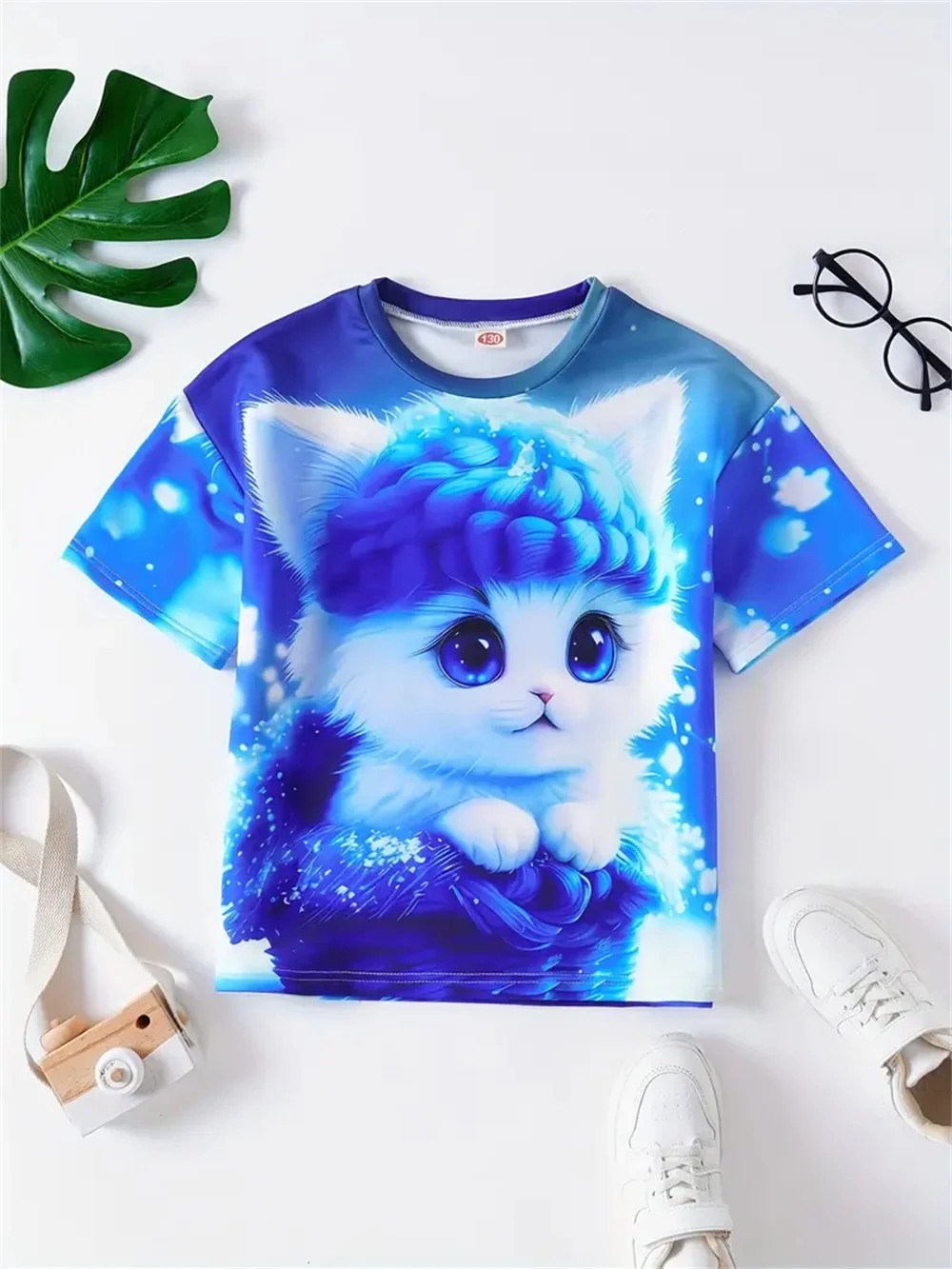 Nieuwe Grappige Dieren Kat 3d Print Meisjes T-shirts Party Mode Korte Mouwen Tops Tee 2025 Casual T-shirts Meisjeskleding