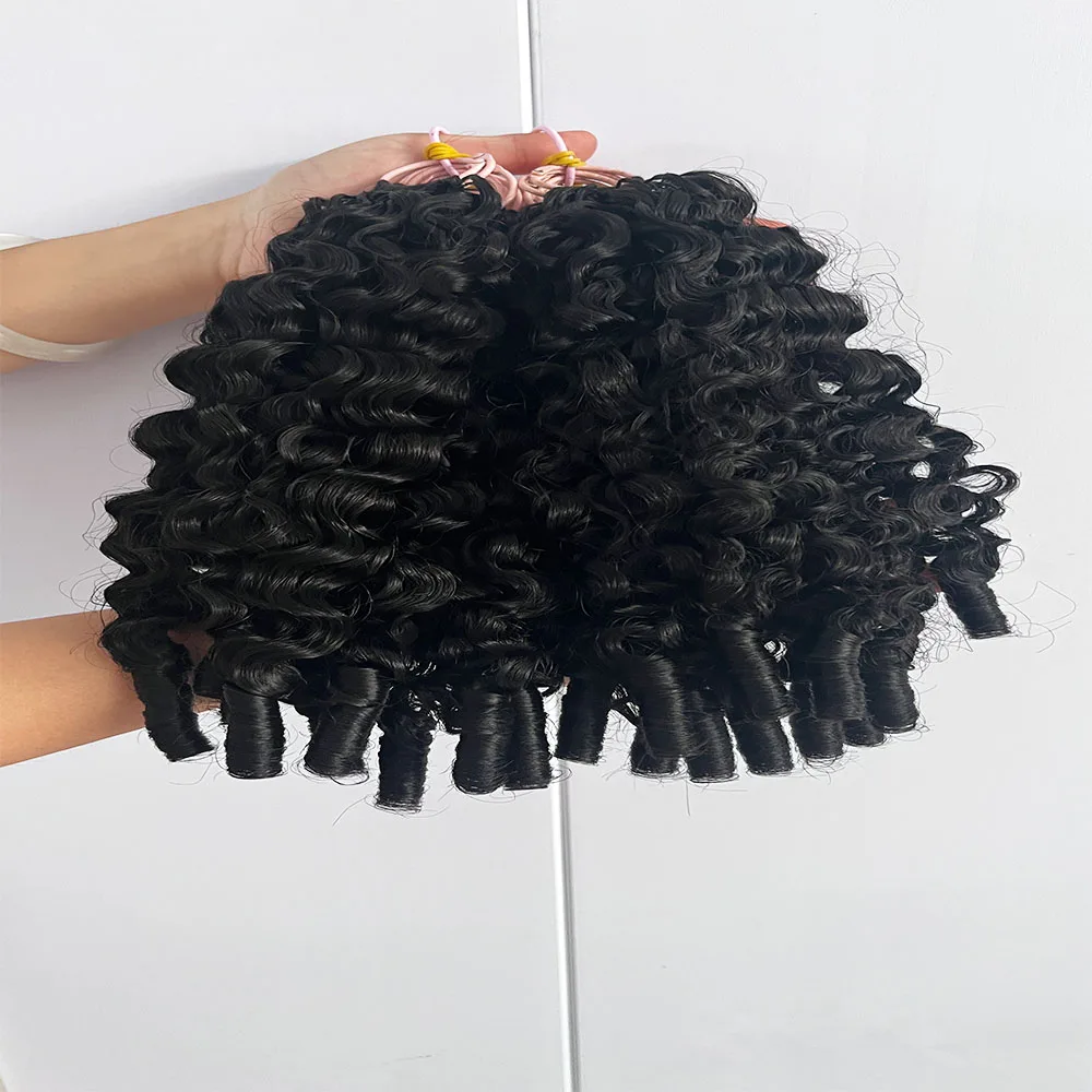 Bouncy Curly Human Hair Bundles 100% Virgin Remy Hair Weave Extensions For Black Women view 4