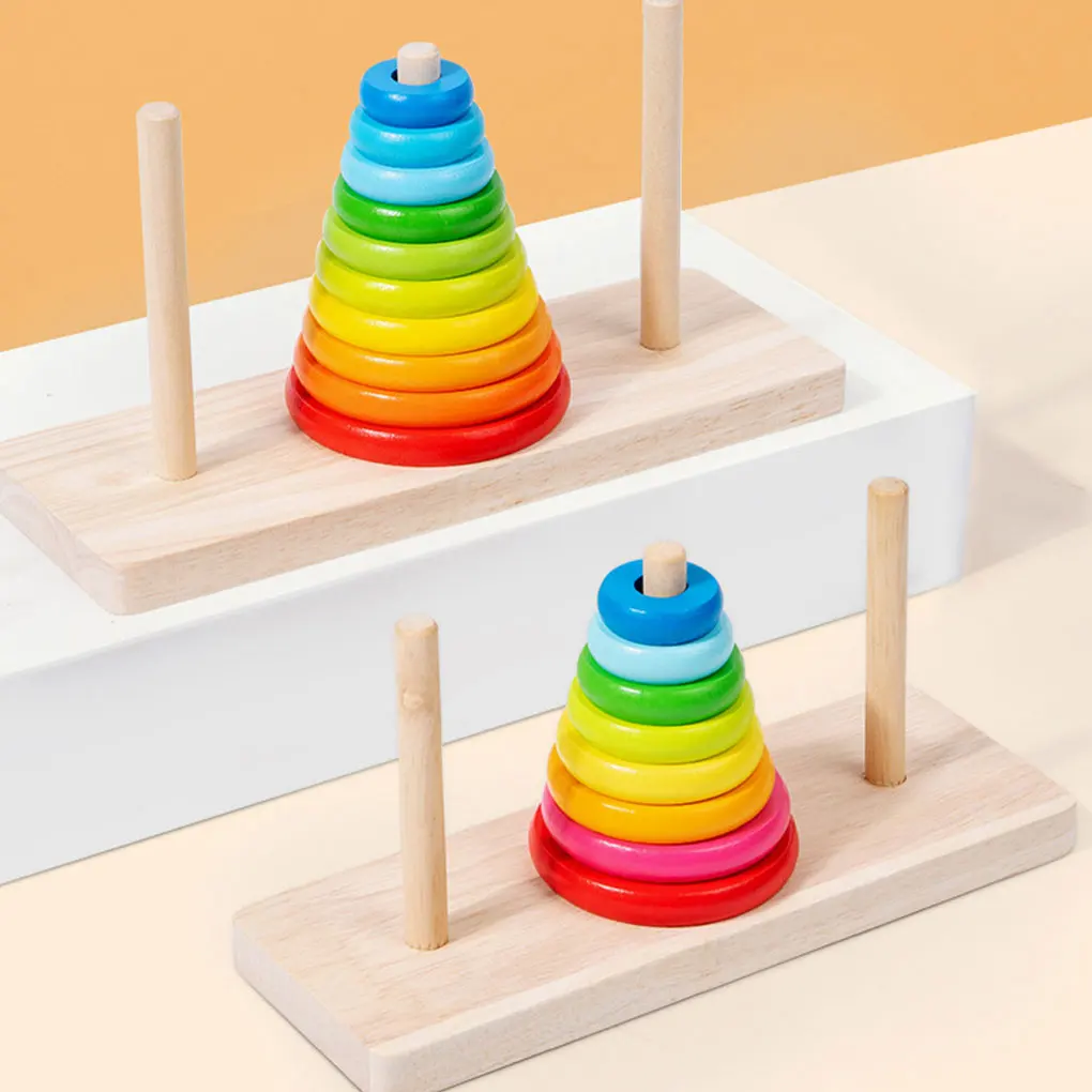 Wooden Toy For Preschoolers To Learn Colors Shapes And Sizes Teaching Aids In Tower Of Hanoi Sturdy