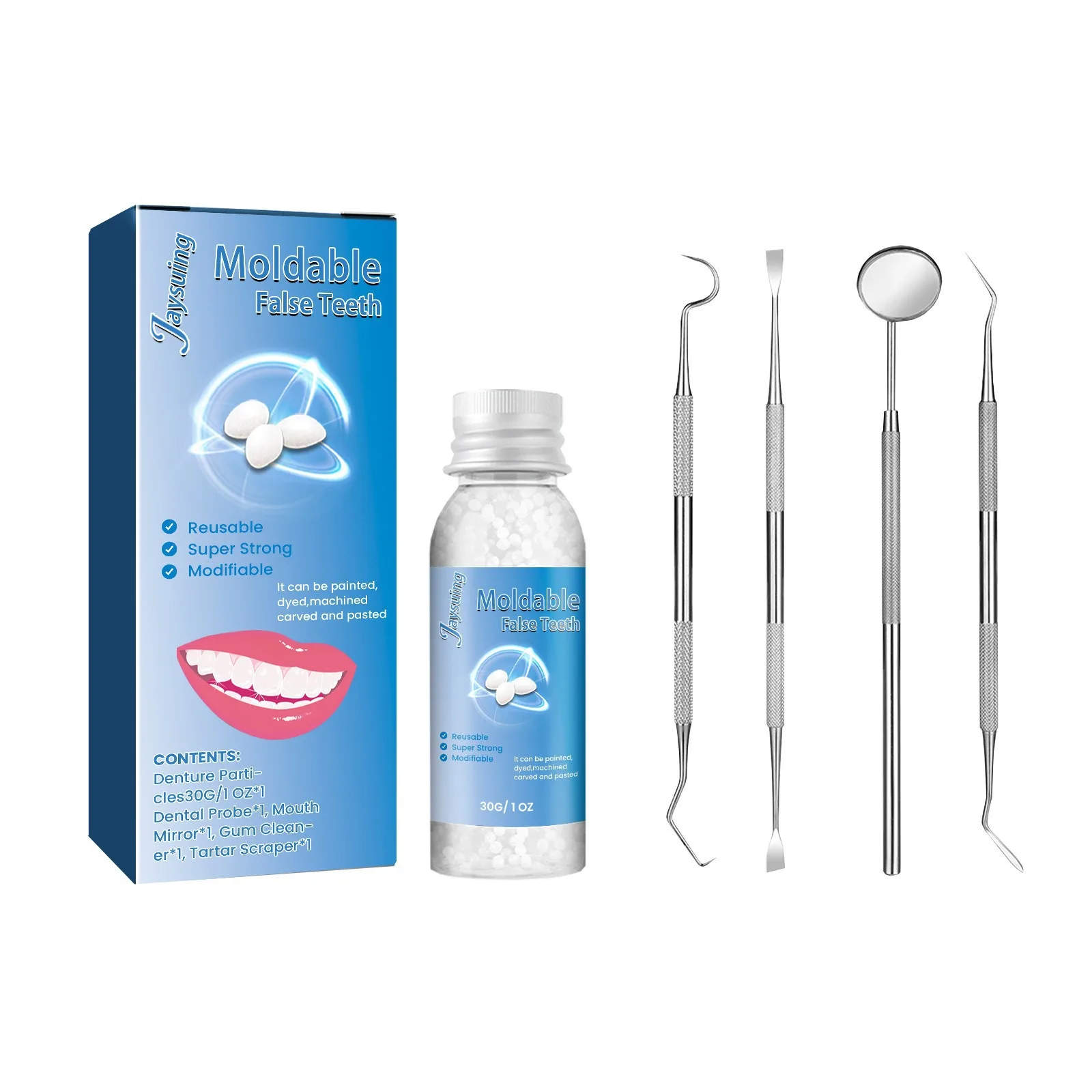 Moldable Tooth Fill Gel with Tools, Temporary Gap Filler & Fake Tooth Adhesive, 30ml Dental Cosmetic Putty for Parties