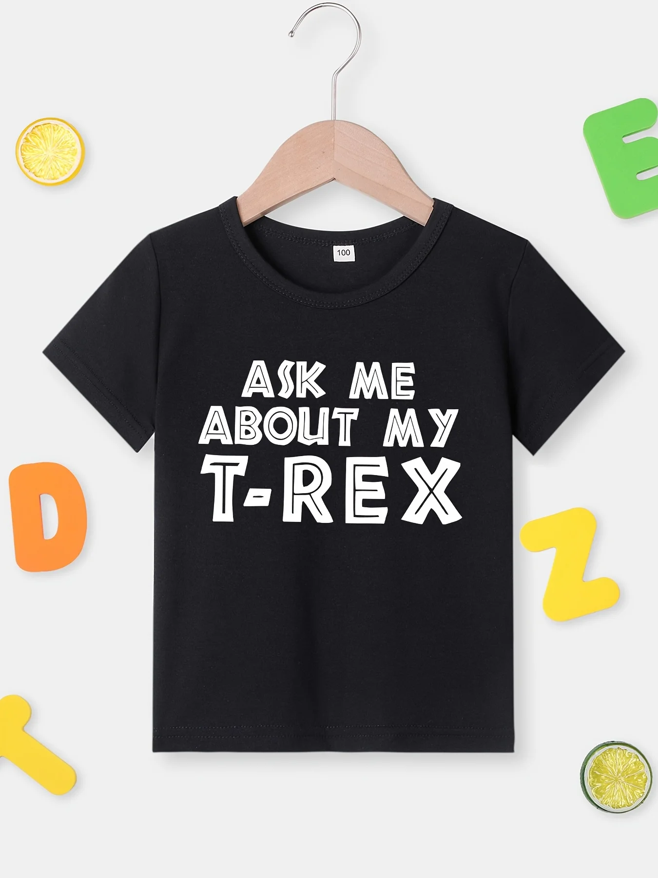 Boys‑Ask‑Me‑About‑My‑TRex‑Dinosaur‑Print‑Opaque‑Crew‑Neck‑Short‑Sleeve‑Summer‑Kids‑T‑Shirt