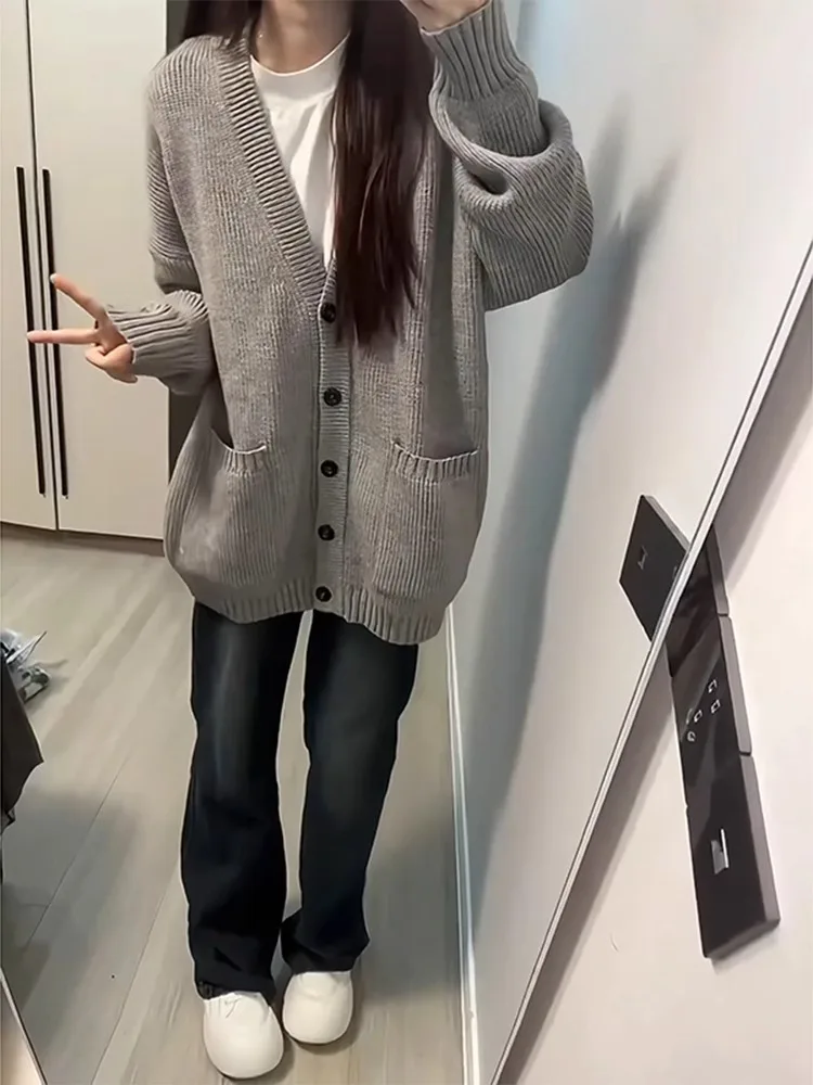

ay Loose Knitted Cardigan Sweater Men Women Spring Autumn Casual V-Ne Long Sve Vintage Preppy Sle Comfortable Fit