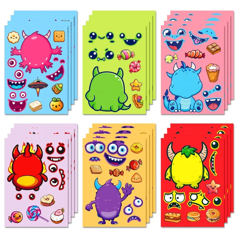 Autocollants décoratifs Graffiti créatifs, 6 pièces, personnalité de dessin animé, petit monstre, bricolage, changement de visage