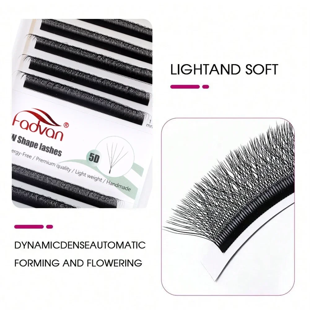 Fadvan 5D W Shaped Eyelash Extensions 0.07 C D Natural Faux Mink Lashes Soft Professional Premade Volume Fan Eyelashes