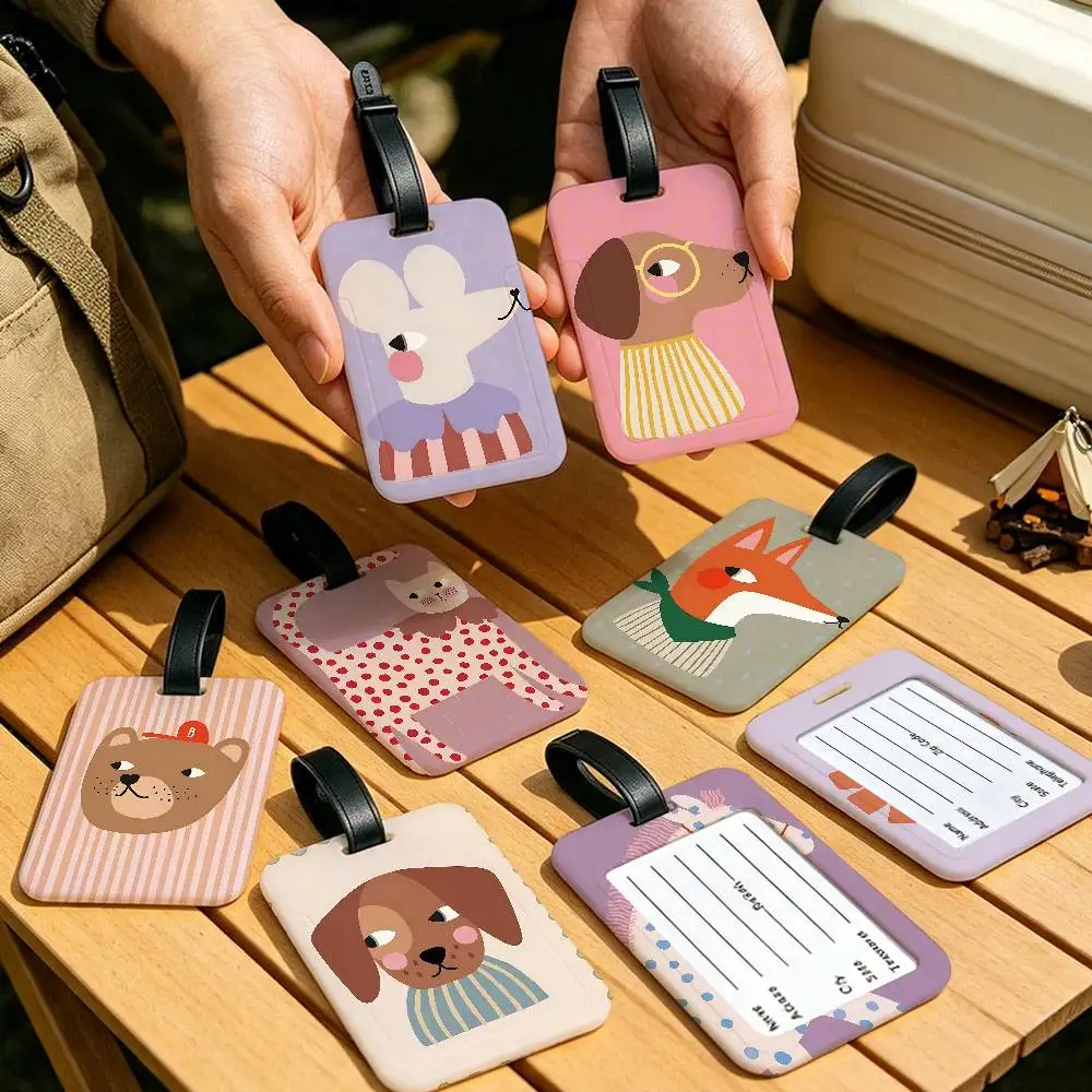 Cute Cat Fox Dog Horse Bunny Red Lightweight Anti lost PVC Luggage Tag Removable Info Card Sleeve Backpack Travel Accessory