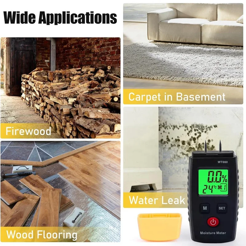 Wood Moisture Meter, Pin-Type Digital Moisture Detector, Water Leak Detector, Handheld Moisture Meter for Lumber, Walls-ABLA