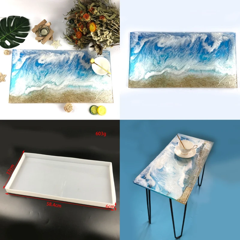 

Resin Tray Mold Rectangle Table Top Silicone Mold Coasters Tray Silicone Mold