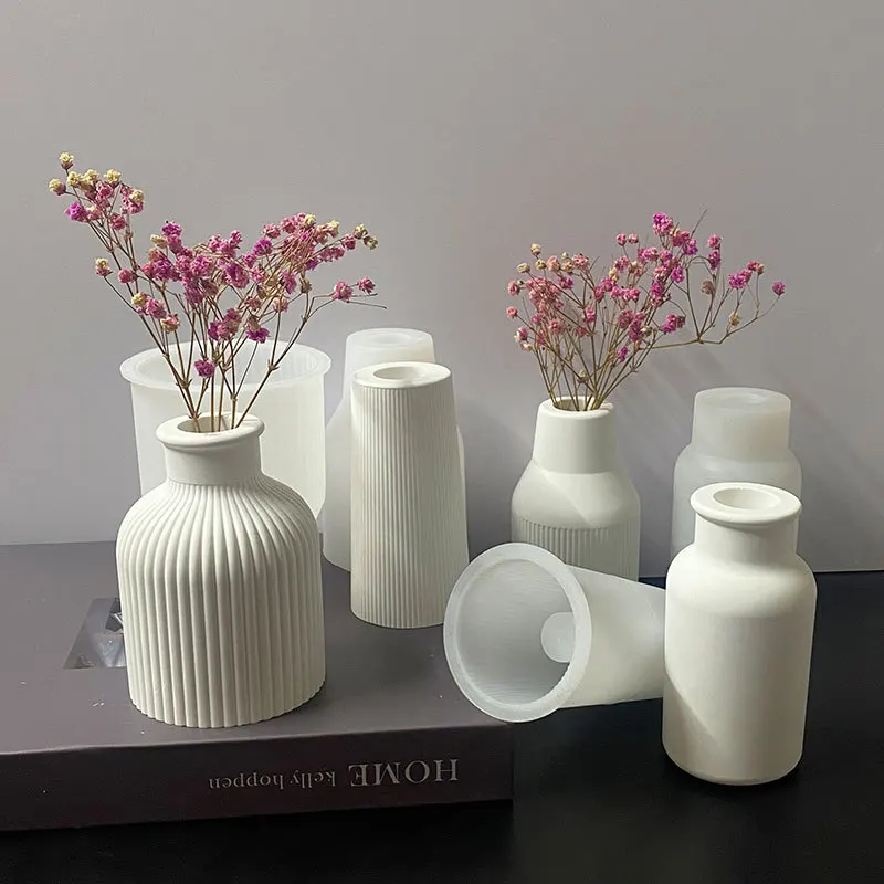 Vase Flower Pot Silicone Mold Plaster Glue Pottery Mold Epoxy Plaster Concrete Flower Pot Making Gypsum Cement Mould Home Decor