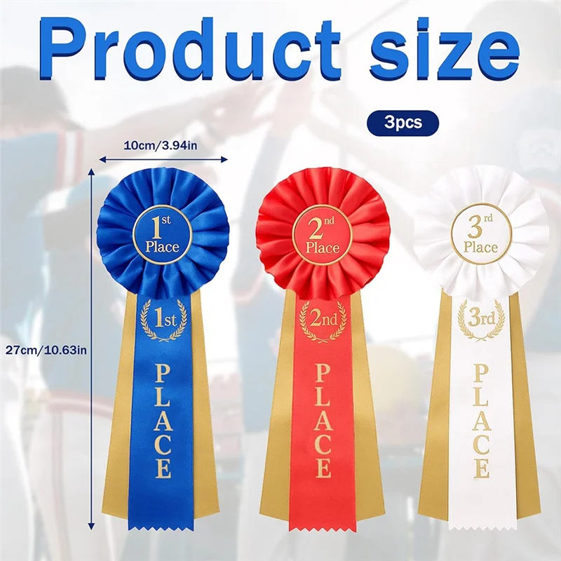 X16A 2025 NEU – 3 Stück Satin-Auszeichnungsbänder, 1. 2. 3. Platz, Rosette Participation Winner Victory Set