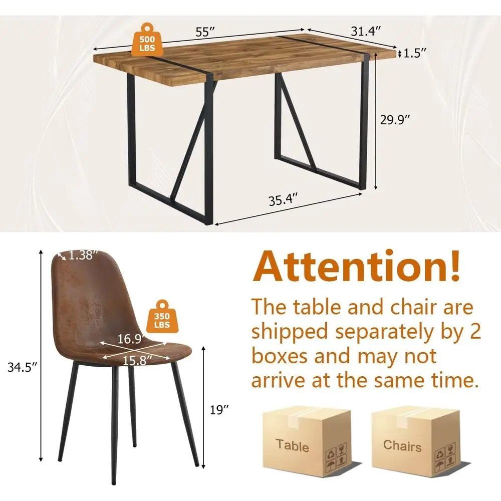 Stół do jadalni dla czterech osób z 55-calowym blatem kuchennym i krzesłami z tkaniny zamszowej