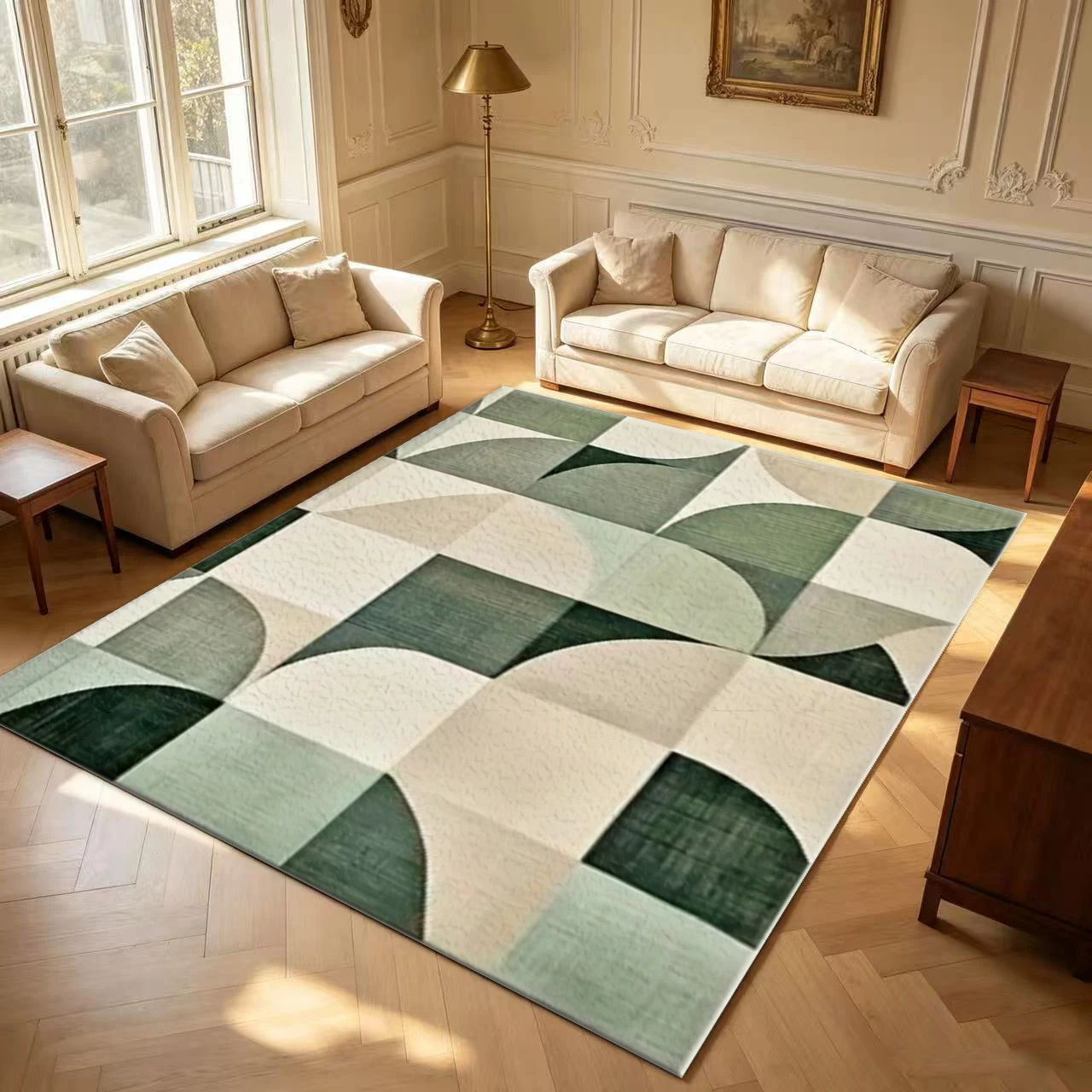 Mid-Century Abstract Curved Geometric Carpet Flooring Indoor Area Rug for Living Room Bedroom Modern Home Decor