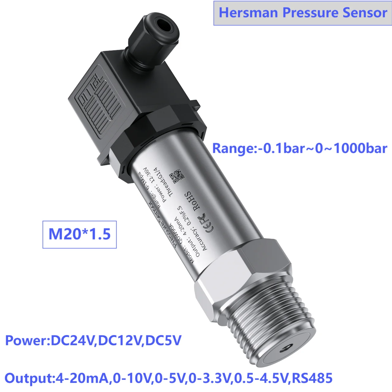 M20*1.5 Pressure Transmitter 4-20mA 0-10V RS485 Pressure Sensor 4bar 16bar Pressure Transducer Automotive Pressure Sensor