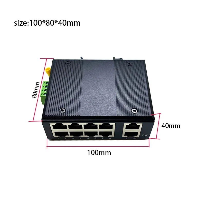 Interruptor industrial do protocolo padrão, POE OUT, 48V, 100 Mbps, 8 portas, POE com 2 portas, 100 m UPLINK, 802.3AF/AT