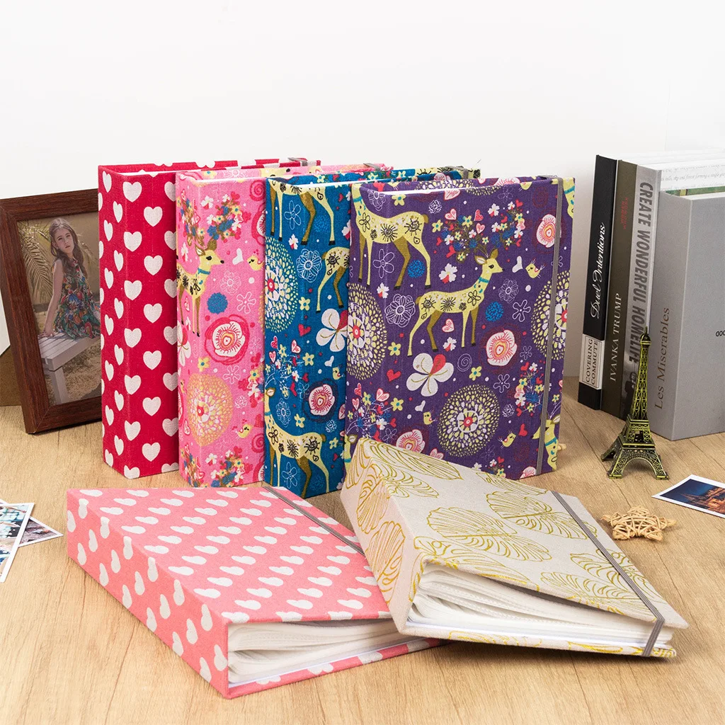 Linen Fabric Tie Photo Album, Plum Blossom Deer Heart Pattern, Insert Type Album Book, Holds 200 Pcs 6-inch Photos