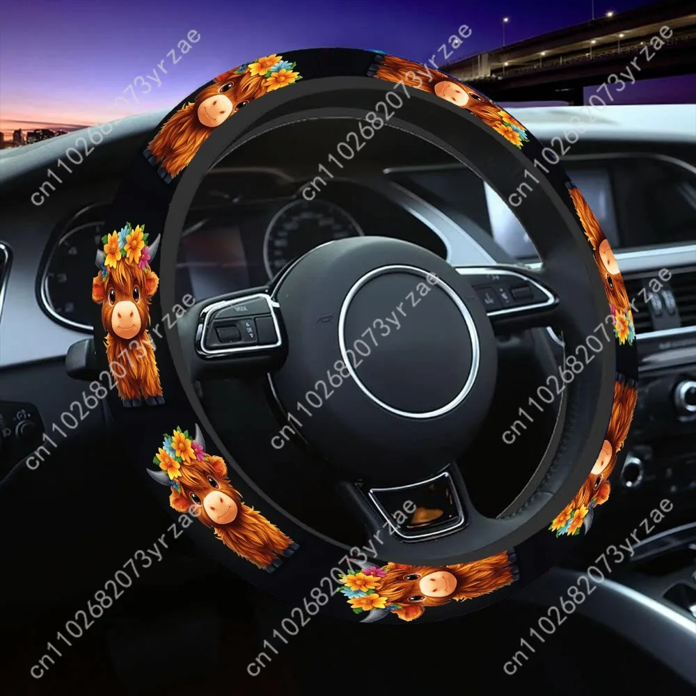 

Highland Cattle Car Steering Wheels Cover Universal Type Environmental Friendly Comfort Non-slip Breathable Steering Wheel Wrap