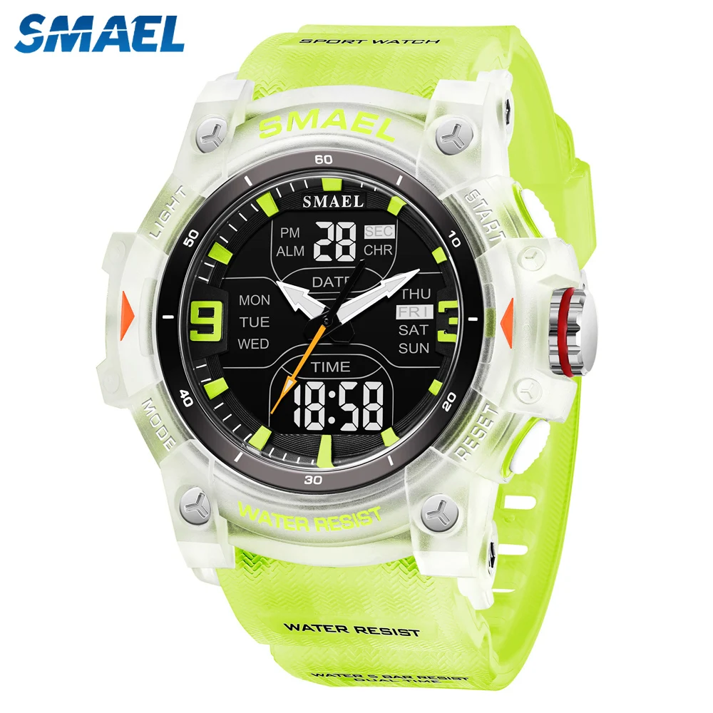 

SMAEL спортивные мужские часы с ремешком из ТПУ, модные мужские кварцевые часы с двойным дисплеем, мужские водонепроницаемые цифровые часы с хронографом для мужчин