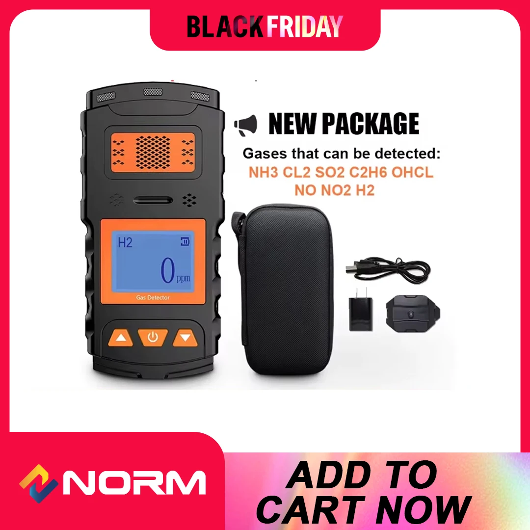 NORM Professional Portable Industry Digital LCD Gas Detector Ammonia Chlorine Ethanol Hydrogen Sulfur Dioxide HCl NO NO2 Meter