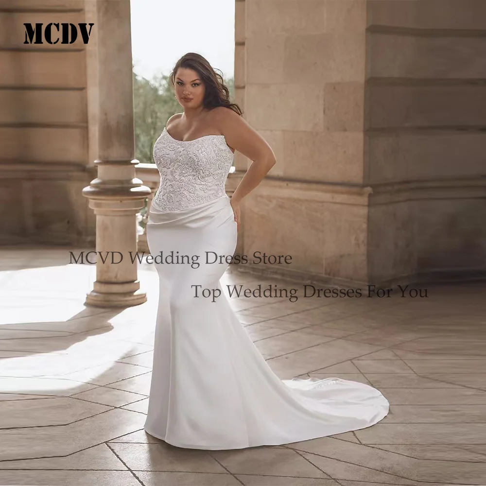 

MCDV Elegant Strapless Mermaid Wedding Dresses 2026 Exquisite Lace Appliques Plus Size Bridal Gowns Vestidos De Novia Customized