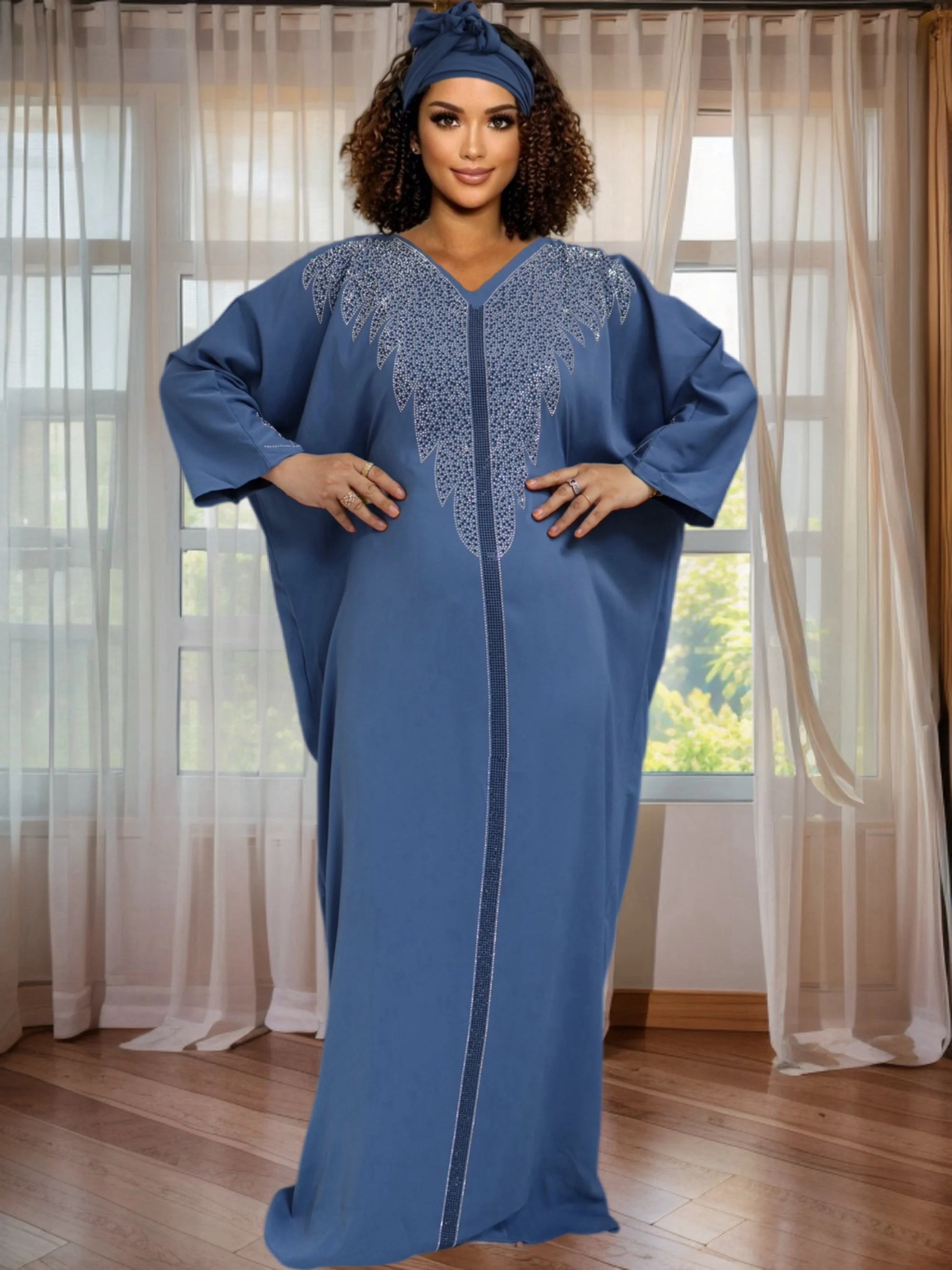 فستان سهرة Dashiki أنيق للنساء - فستان أنيق لحفلات الزفاف الأفريقية قفطان أنقرة من حجر الراين