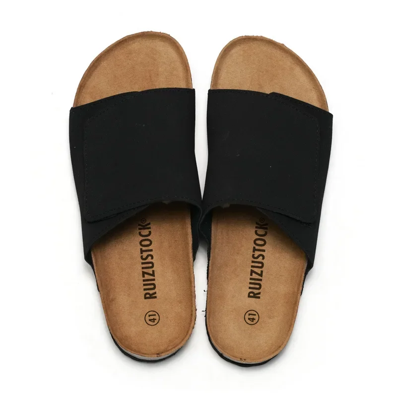 New Suede Leather Cork Slippers for Men Summer Classic Flat Shoes Summer Men Outside Beach Sandals Man Roman Comfortable Slides