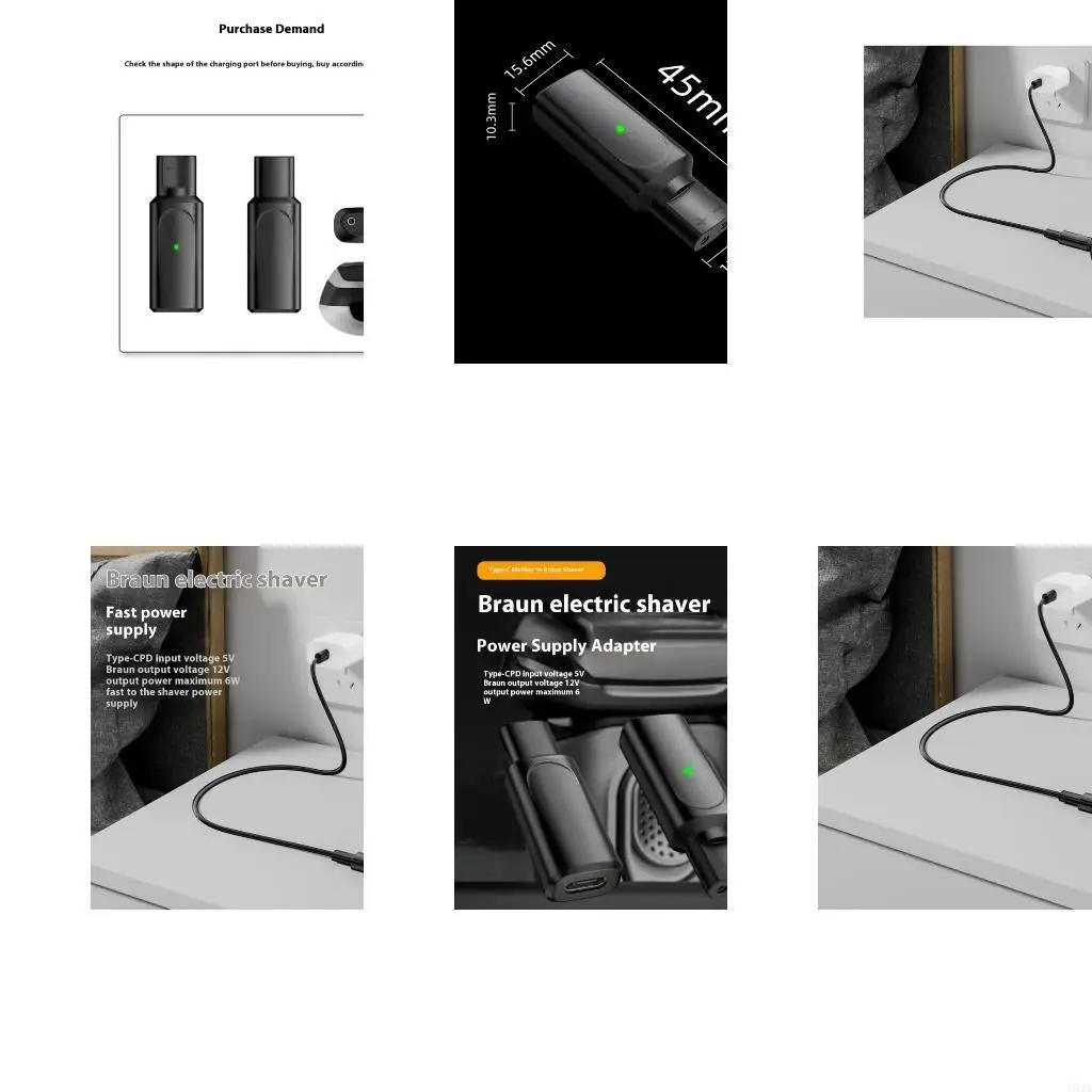 193A Compact USB C Shaver Adapter Connector with LED Light for Beard Shaver