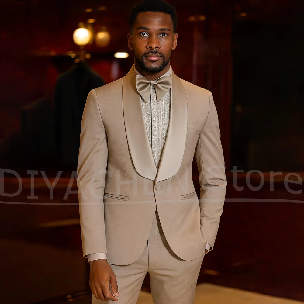 

Chic Men Suit Fashion Shawl Lapel One Button Outfit 2 Piece Formal Wedding Groom Prom Party Dinner Tuxedo Blazer with Pants