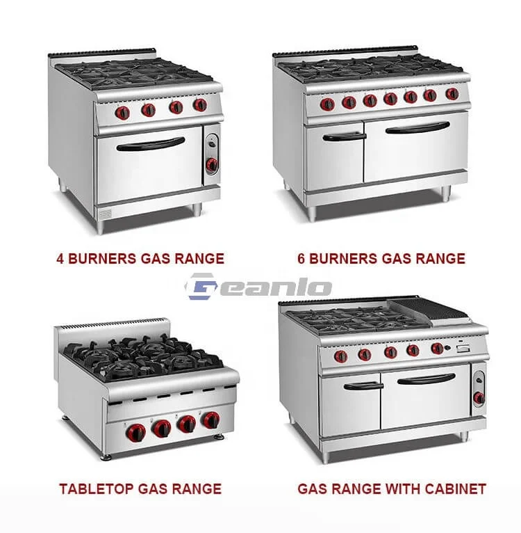 Geanlo Hot Sale Industrial Kitchen Equipment Restaurant 6 Burner Gas Cooker with Oven for Sale