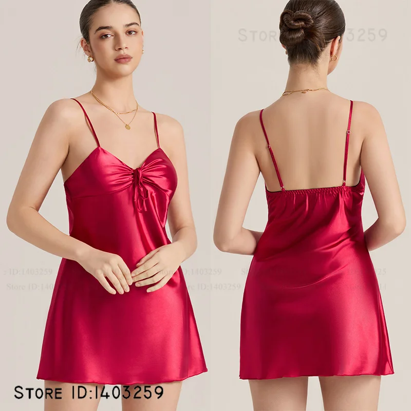 

Sexy Lingerie Suspender Nightgown Chemise Sleepwear Summer Ice Silk Women's Sleepwear Home Dress Casual Loungewear Female Nighty