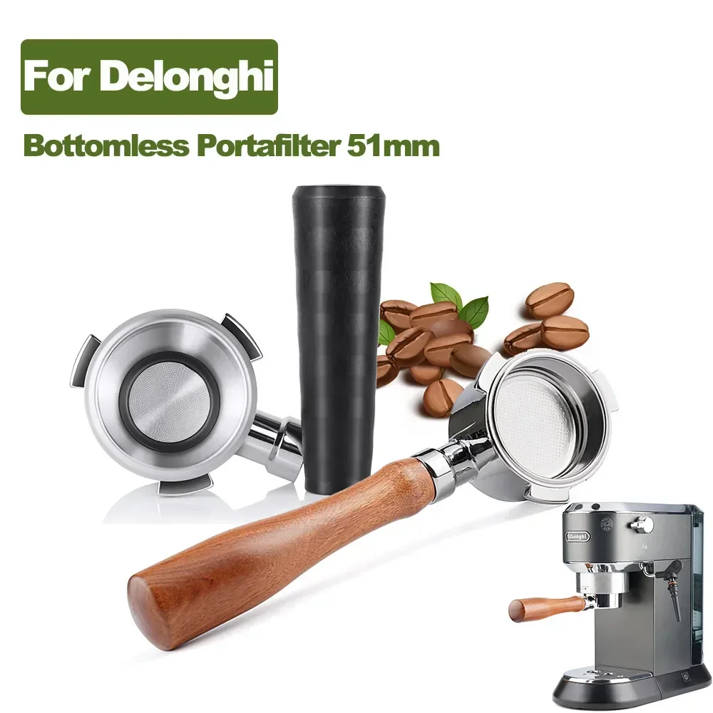 51Mm Bottomless Portafilter 3 Ears For Delonghi EC0680 EC0685 Espresso Handle Filter Basket Stainless Steel Coffee Accessories