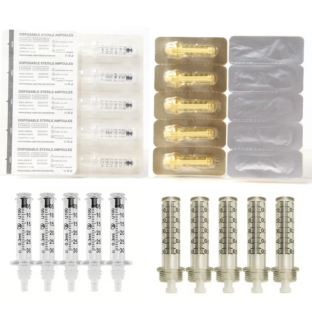 5/10PCS 0.3ml 0.5ml Disposable Sterile Ampoule Head Needles No Needle Lip Filler Syringe Needle For Tattoo Hyaluron Pen Tip
