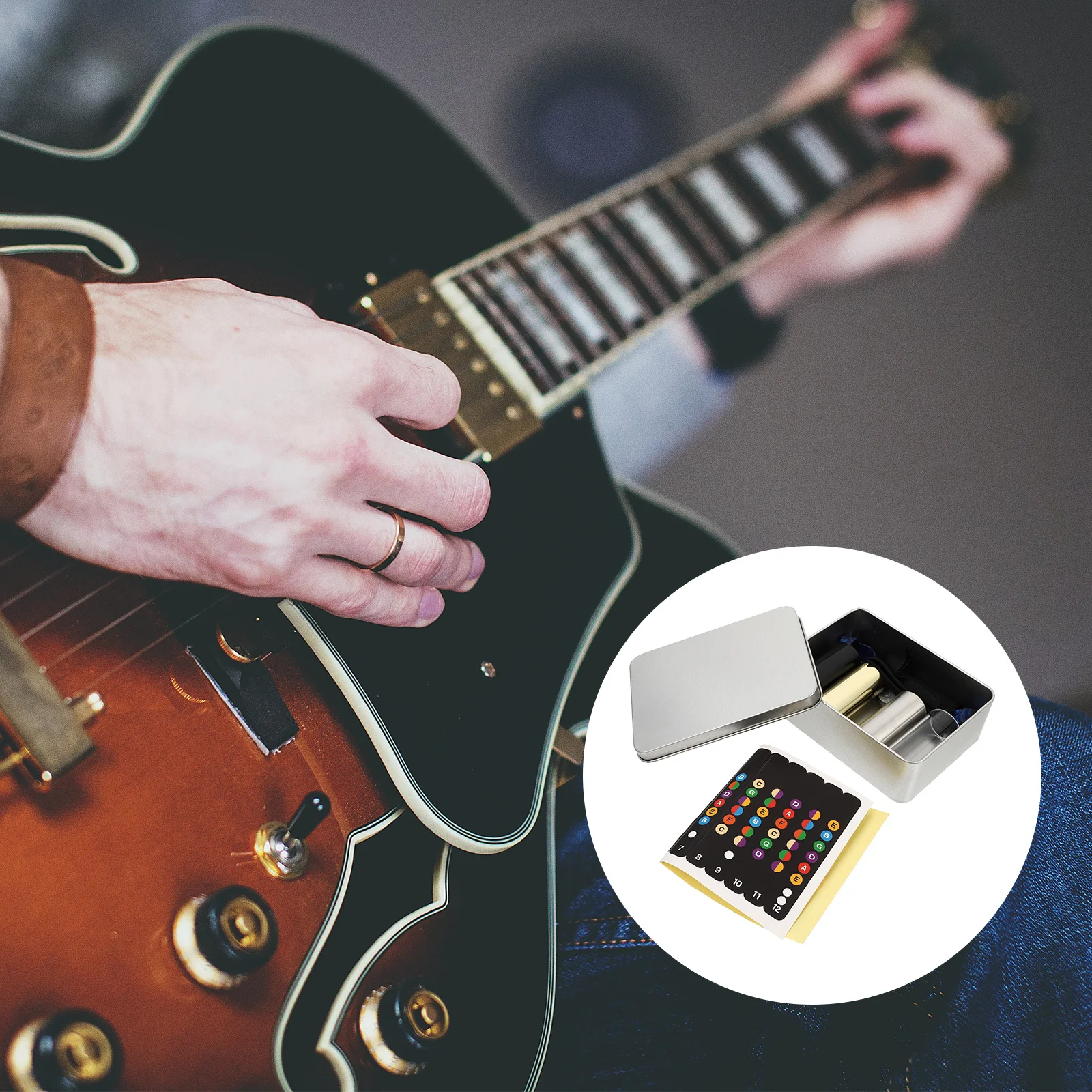 

1Set Guitar Slide Kit Metal Glass Steel Slides Finger Picks Thumb Pick Triangle Pick Storage Box Guitar