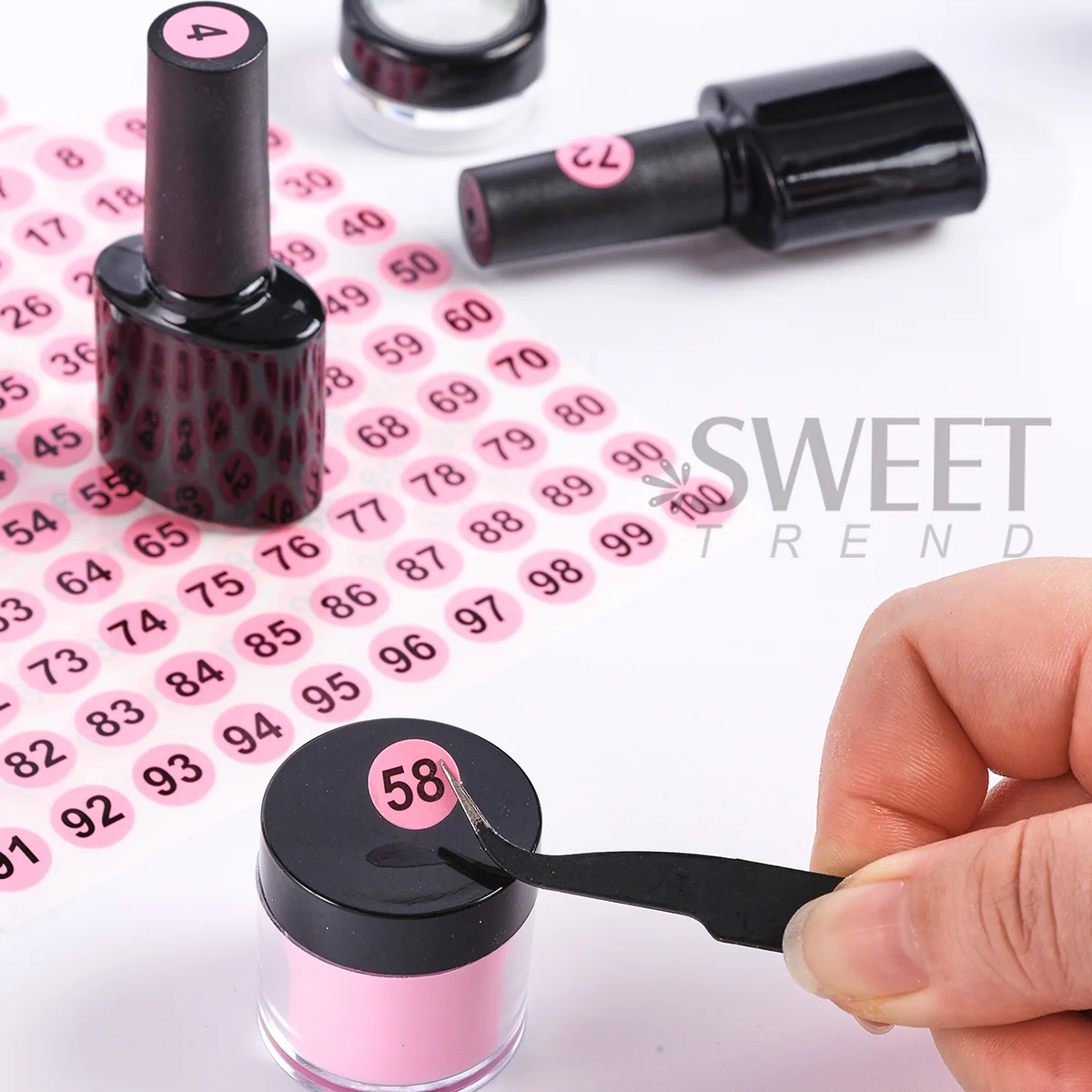 20/50pcs Pink 1-100 Number Sticker For Nail Polish Bottle/Glitter Bottle Circular Numerical Labels Display Marking Manicure Tool