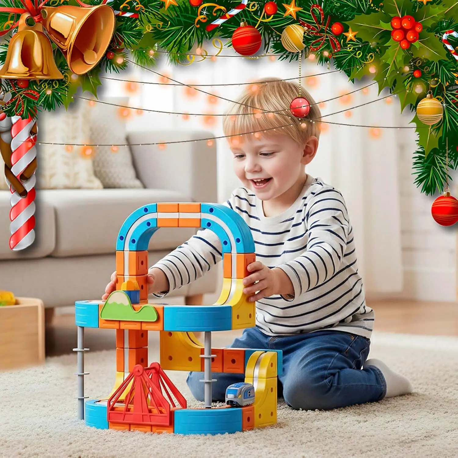 Electric Train Track Set with 3D Magic Flexible Race Tracks for Kids Multi functional Magic Cube Magnetic Car Christmas Toys