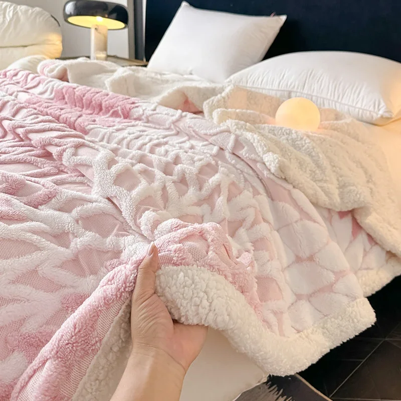 New Taffeta Flower Jacquard Thick Blanket Soft Lamb Nap Double Sofa Blankets for Office Nap Leisure and Warmth Shawl Cushion