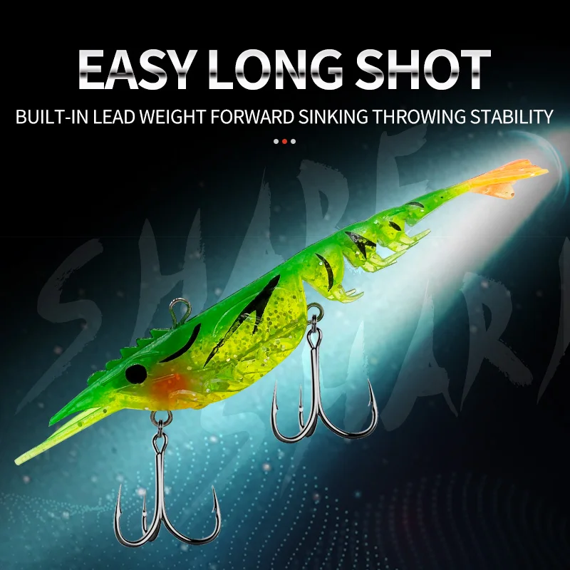 Shrimp Lure Soft Plastic Vibe Fishing Lure Freshwater Saltwater Casting Multi section Prawn shimma Shrimp Bait With Treble Hook