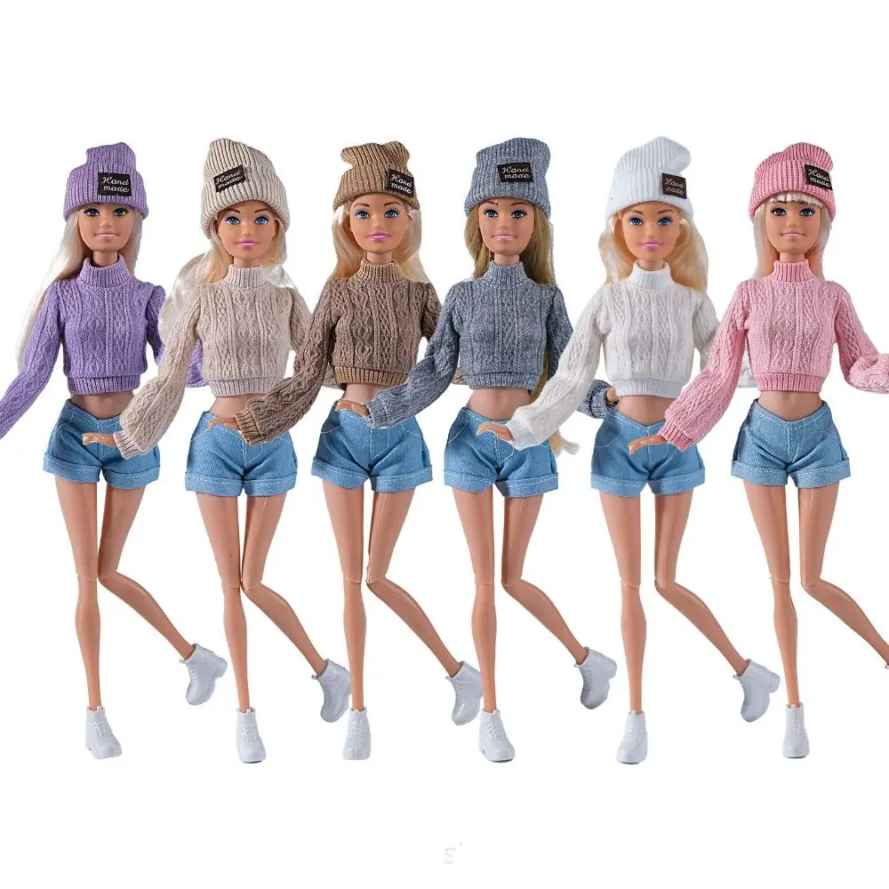 Fashion Doll Wool Coat with Shoes Hat Mini Doll Knitted Sweaters Pants DIY Accessories Winter Clothes for 1/6 BJD 28~30cm Dolls