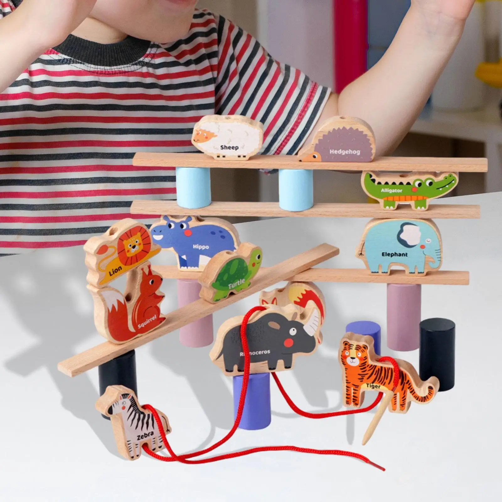 Wooden Balance Block Toy Sorting and Stacking Games Recognition Animal Model